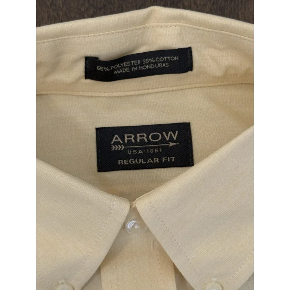 NWT Arrow Men's Yellow Button Down‎ Long Sleeve Regular Fit Size 16 34-35 Pocket